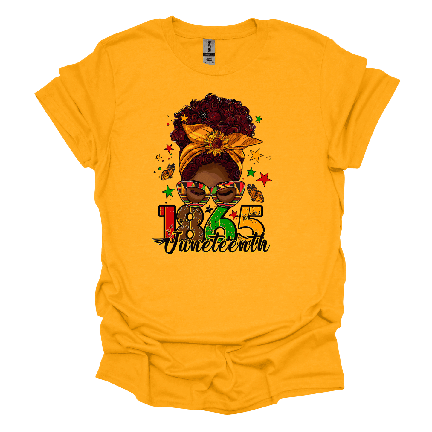 1865 Juneteenth Empowerment Tee - Woman with a Radiant Messy Bun