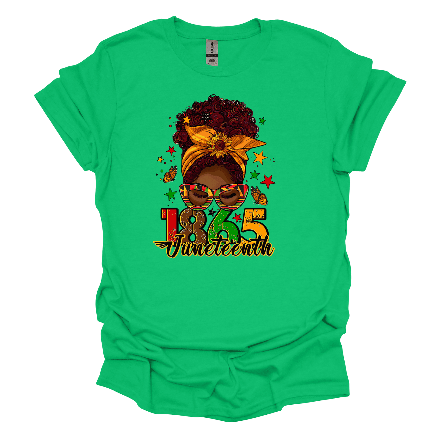 1865 Juneteenth Empowerment Tee - Woman with a Radiant Messy Bun