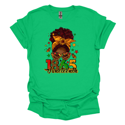 1865 Juneteenth Empowerment Tee - Woman with a Radiant Messy Bun