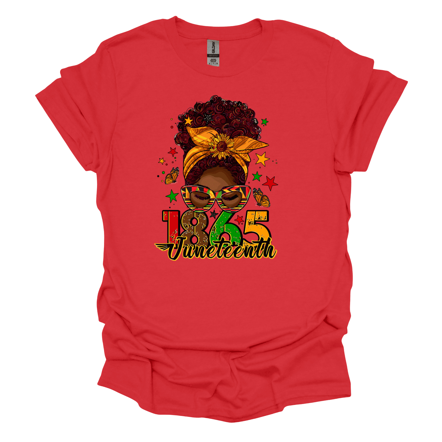 1865 Juneteenth Empowerment Tee - Woman with a Radiant Messy Bun