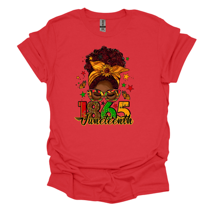 1865 Juneteenth Empowerment Tee - Woman with a Radiant Messy Bun