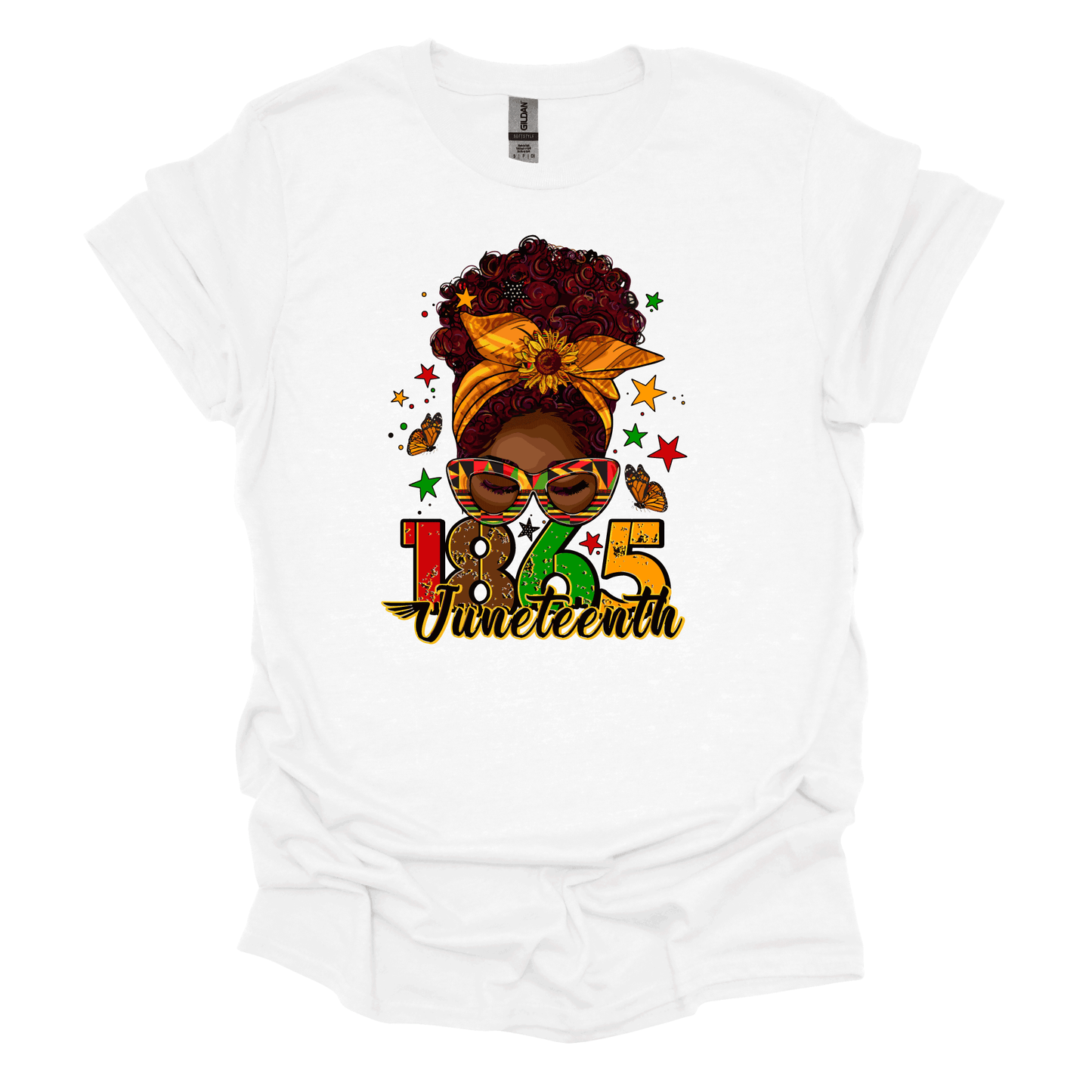 1865 Juneteenth Empowerment Tee - Woman with a Radiant Messy Bun