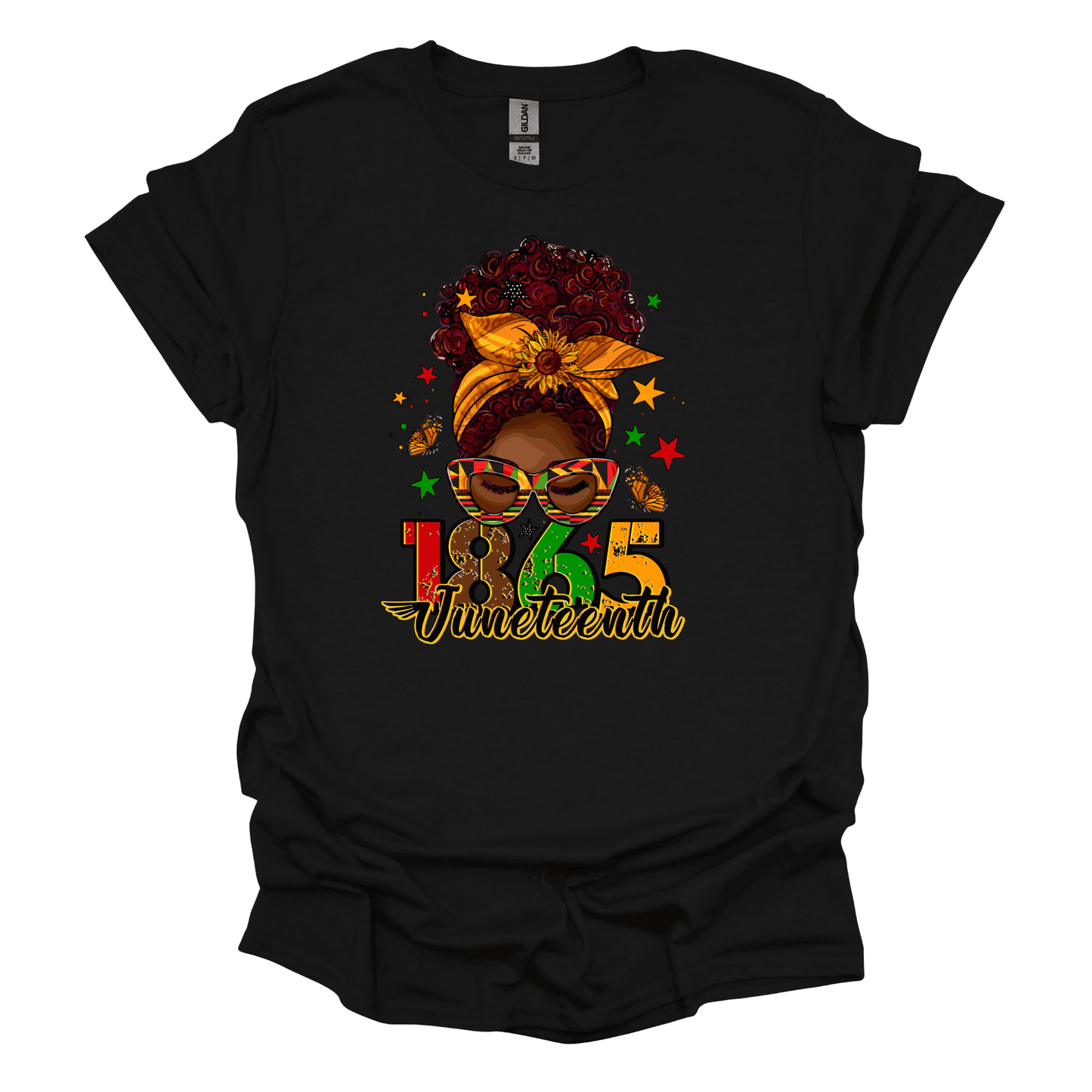 1865 Juneteenth Empowerment Tee - Woman with a Radiant Messy Bun