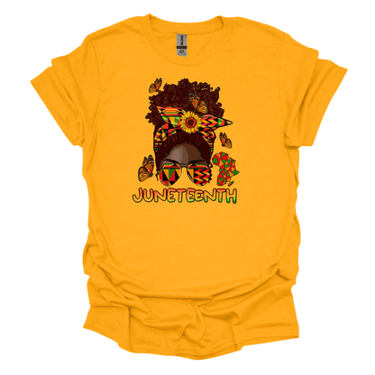 Juneteenth Empowerment Tee - Woman Messy Bun