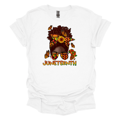 Juneteenth Empowerment Tee - Woman Messy Bun