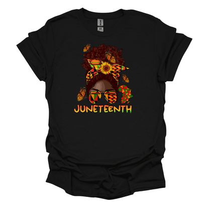 Juneteenth Empowerment Tee - Woman Messy Bun